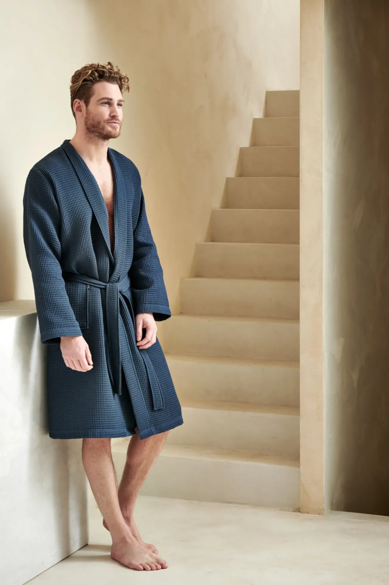 Bath & Living Vandyck Bathrobe BIARRITZ Navy-036 Size XS (BAGE22104)